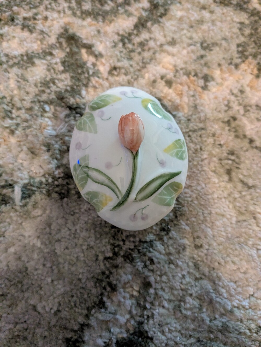 Andrea.Hand-Painted Floral Ceramic Trinket Box -White with Peach Tulip By Sadek